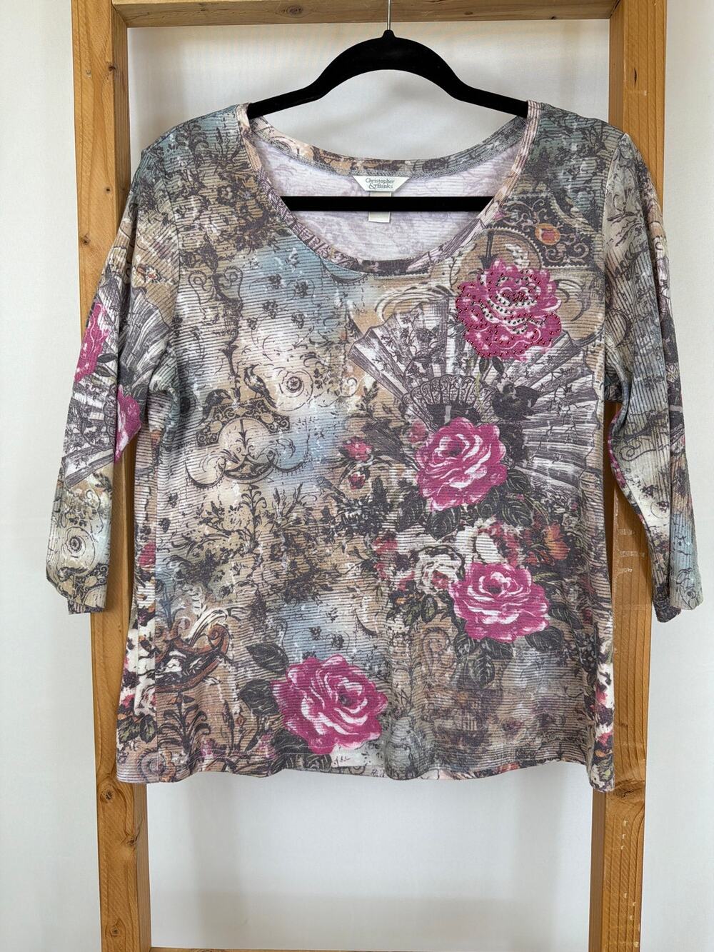 Christopher Banks Floral Print Top With Crystal Embellishment Size M